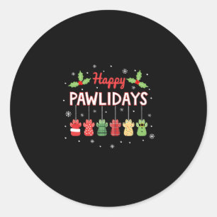Happy Pawlidays Funny Christmas Dog Paw Xmas Dogs Classic Round Sticker