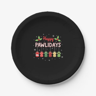 Happy Pawlidays Funny Christmas Dog Paw Xmas Dogs Paper Plate