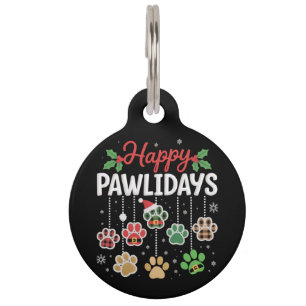 Happy Pawlidays Funny Christmas Dog Paw Xmas Dogs  Pet Tag