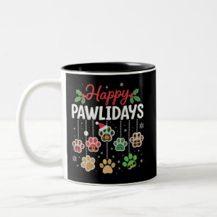 Happy Pawlidays Funny Christmas Dog Paw Xmas Dogs  Two-Tone Coffee Mug