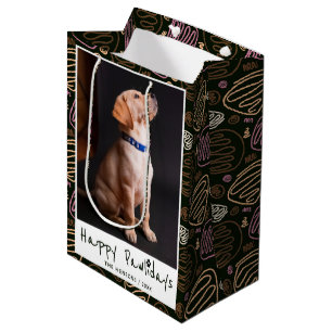 Happy Pawlidays Funny Pun Pet Photo Medium Gift Bag