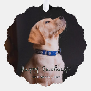 Happy Pawlidays Funny Pun Pet Photo Tree Decoration Card