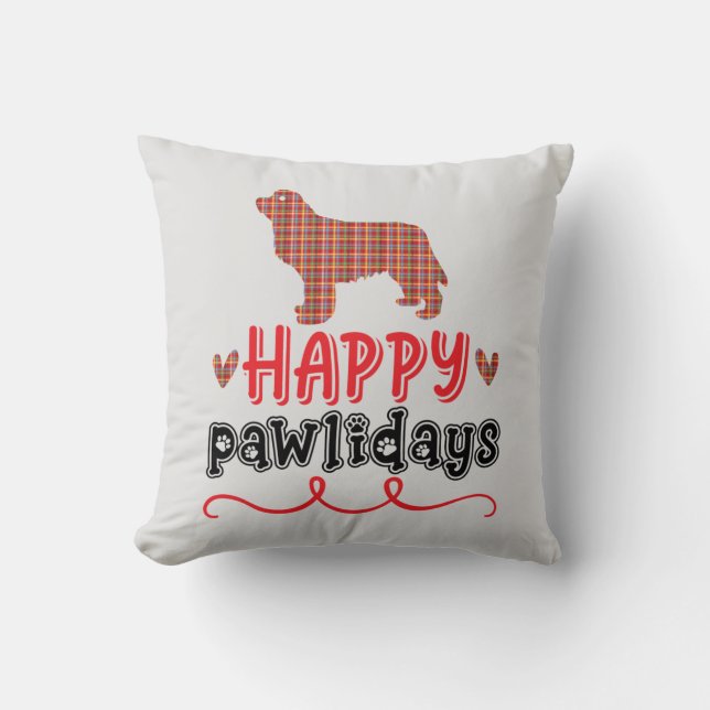 Happy Pawlidays | Funny Word Pun Cushion (Front)