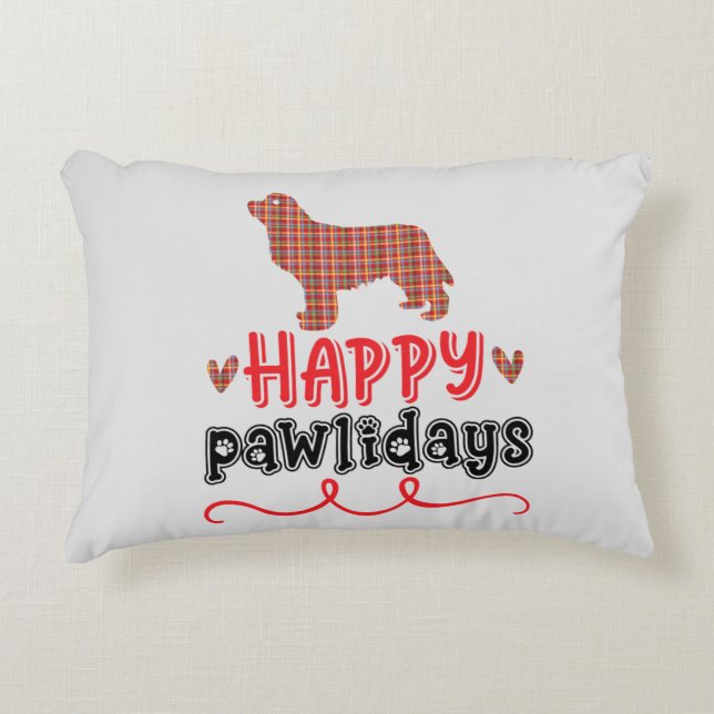 Happy Pawlidays | Funny Word Pun Decorative Cushion (Front)