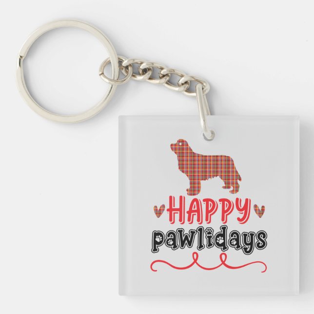 Happy Pawlidays | Funny Word Pun Key Ring (Front)