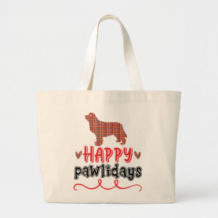 Happy Pawlidays   Funny Word Pun Large Tote Bag