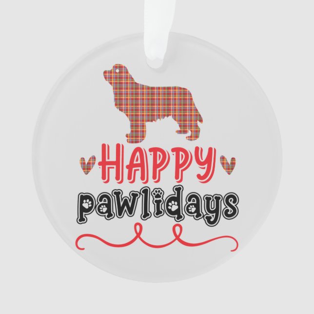 Happy Pawlidays | Funny Word Pun Ornament (Front)