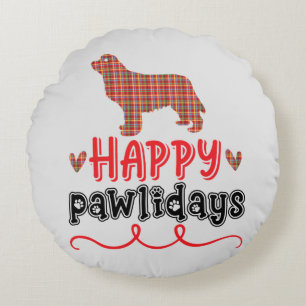 Happy Pawlidays   Funny Word Pun Round Cushion