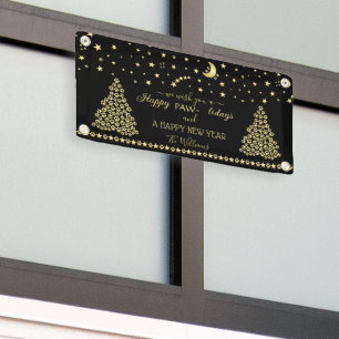 Happy Pawlidays, Gold shiny Paw Christmas tree Banner