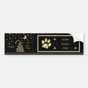 Happy Pawlidays, Gold shiny Paw Christmas tree Bumper Sticker