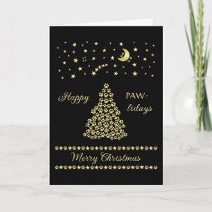 Happy Pawlidays, Gold shiny Paw Christmas tree Card