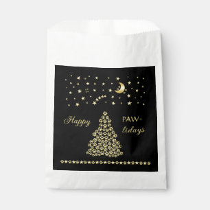 Happy Pawlidays, Gold shiny Paw Christmas tree Favour Bag