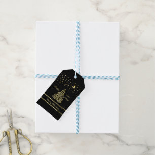 Happy Pawlidays, Gold shiny Paw Christmas tree Gift Tags