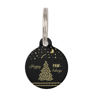 Happy Pawlidays, Gold shiny Paw Christmas tree Pet Tag