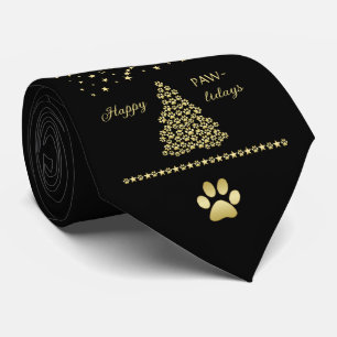 Happy Pawlidays, Gold shiny Paw Christmas tree Tie