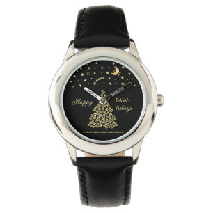 Happy Pawlidays, Gold shiny Paw Christmas tree Watch