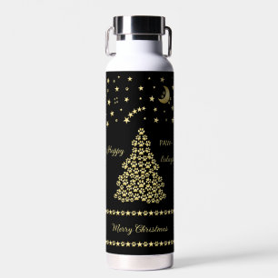 Happy Pawlidays, Gold shiny Paw Christmas tree Water Bottle