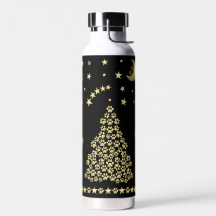 Happy Pawlidays, Gold shiny Paw Christmas tree Water Bottle