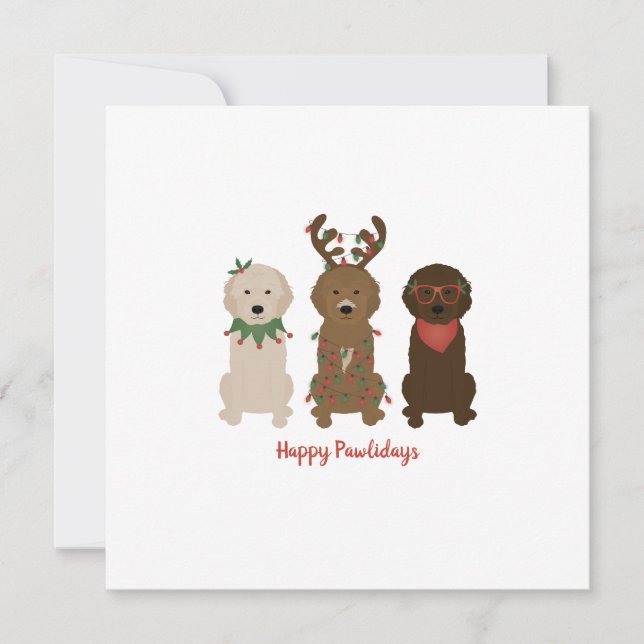 Happy Pawlidays Goldendoodle Christmas Lights Card (Front)