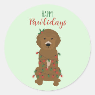 Happy Pawlidays Goldendoodle Christmas Lights Classic Round Sticker