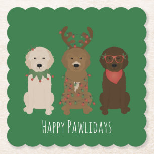 Happy Pawlidays Goldendoodle Christmas Lights Paper Coaster
