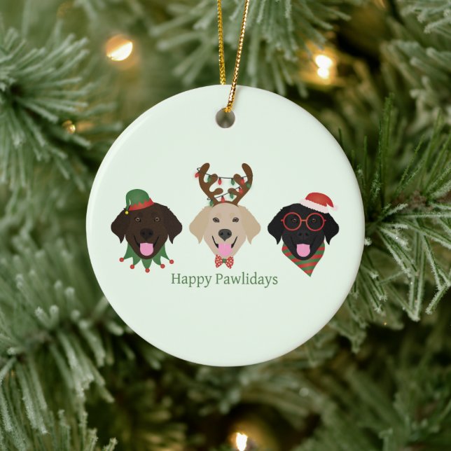 Happy Pawlidays Labrador Retriever Dogs Ceramic Ornament (Tree)