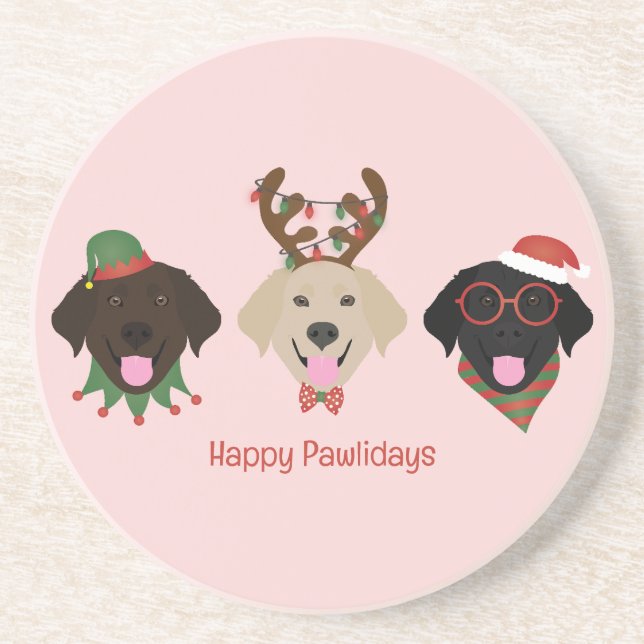 Happy Pawlidays Labrador Retriever Dogs Coaster (Front)