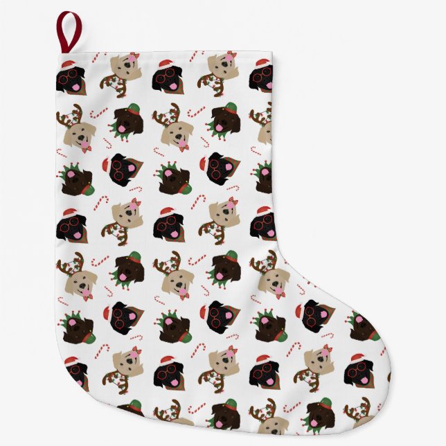 Happy Pawlidays Labrador Retriever Dogs Large Christmas Stocking (Front)