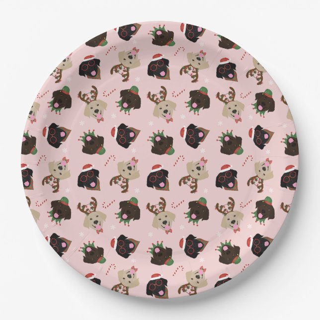 Happy Pawlidays Labrador Retriever Dogs Paper Plate (Front)