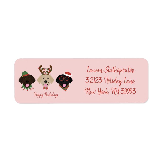 Happy Pawlidays Labrador Retriever Dogs Return Address Label (Front)