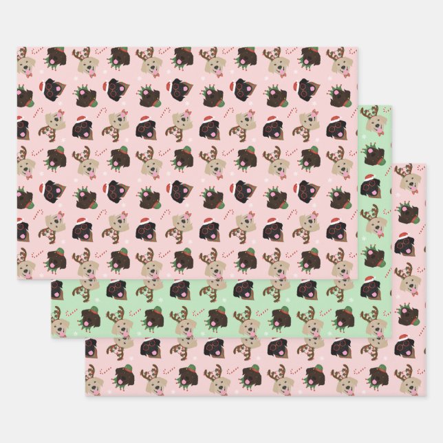 Happy Pawlidays Labrador Retriever Dogs Wrapping Paper Sheet (Set)