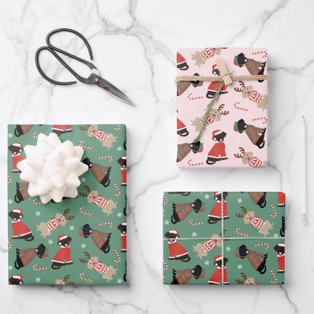 Happy Pawlidays Labrador Retriever Dogs Wrapping Paper Sheet (Front)