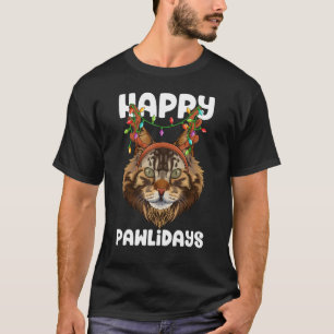 Happy Pawlidays Maine Coon Christmas Paw Cat Holid T-Shirt