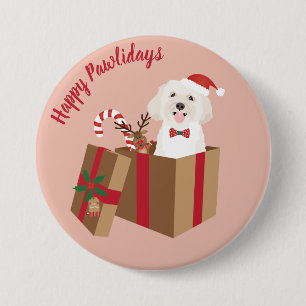 Happy Pawlidays Maltipoo Christmas Present 7.5 Cm Round Badge