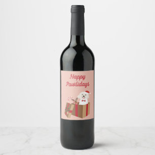 Happy Pawlidays Maltipoo Christmas Present Wine Label