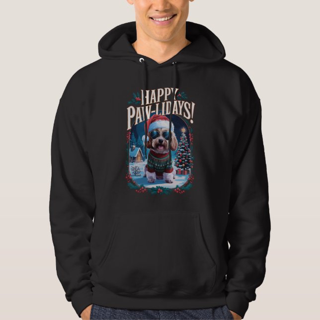 Happy Pawlidays Maltipoo Merry Christmas Holidays Hoodie (Front)