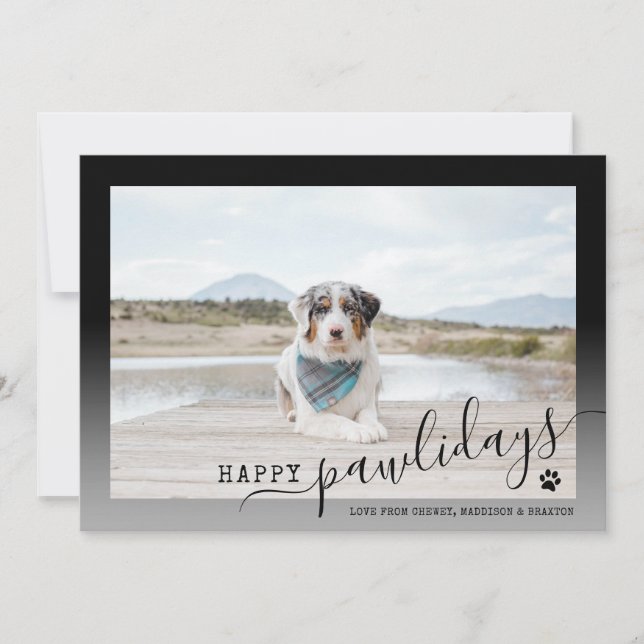 Happy Pawlidays Modern Black and White Pet Holiday Card (Front)