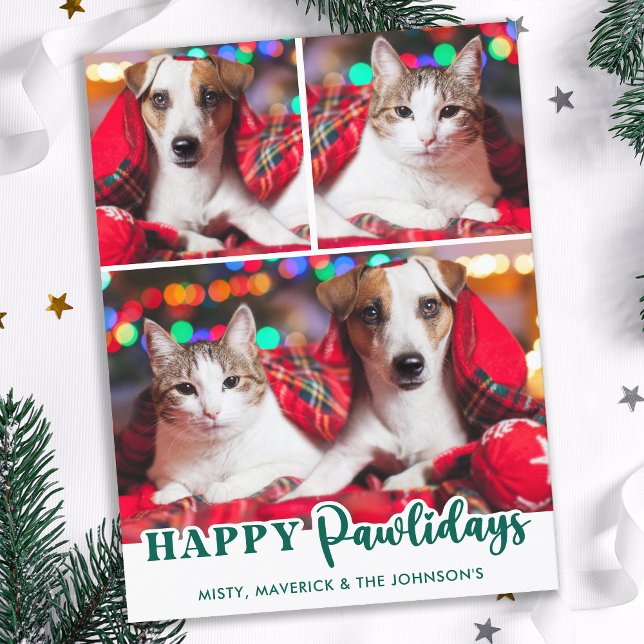 Happy Pawlidays Modern Custom Pet Dog Photo Holiday Postcard (Creator Uploaded)