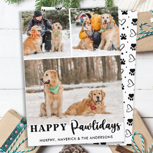 Happy Pawlidays Personalised Cute Pet Dog 3 Photo Holiday Card