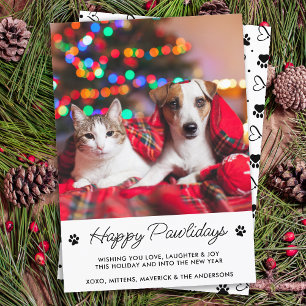 Happy Pawlidays Personalised Dog Cat Pet Photo Holiday Card