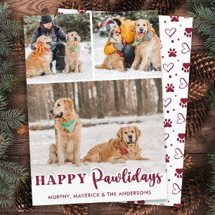 Happy Pawlidays Personalised Modern Dog 3 Photos Holiday Card