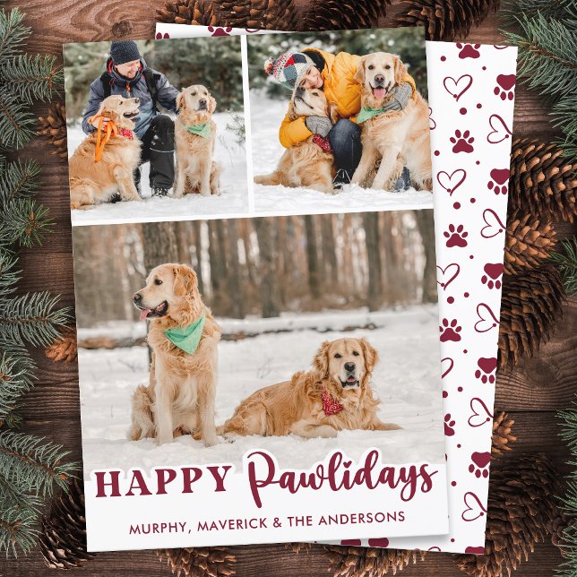 Happy Pawlidays Personalised Modern Dog 3 Photos  Holiday Card (Creator Uploaded)