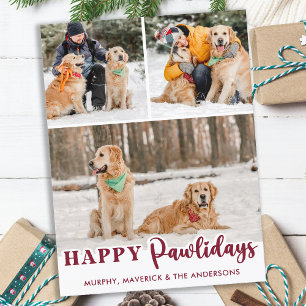 Happy Pawlidays Personalised Modern Dog 3 Photos  Holiday Postcard