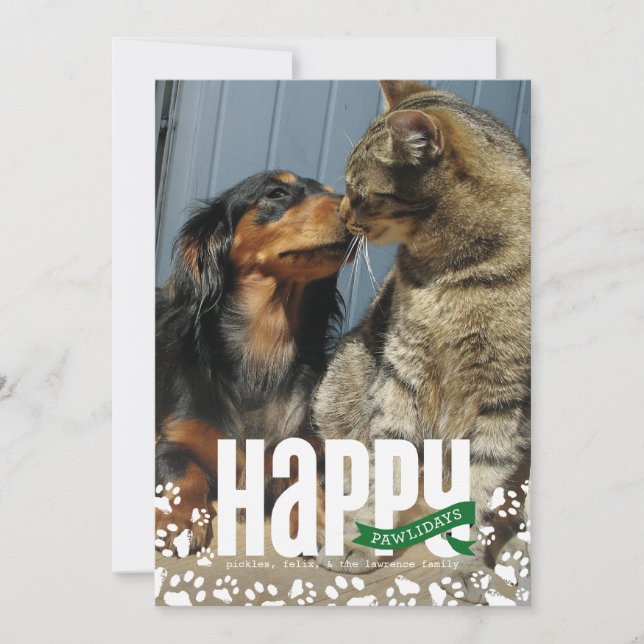Happy Pawlidays Pet Christmas Photo Card (Front)