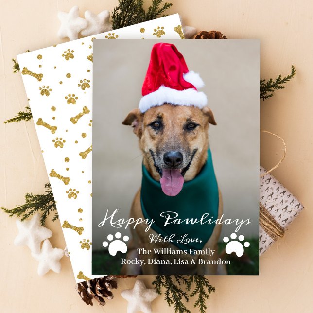 Happy Pawlidays Pet Dog Puppy Photo Christmas Holiday Card (Creator Uploaded)