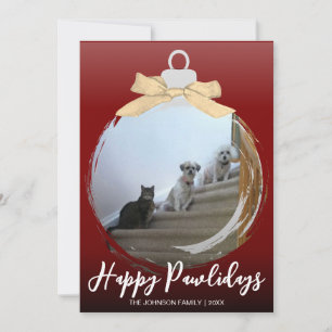 Happy Pawlidays Pet Photo Ornament Red Christmas Holiday Card