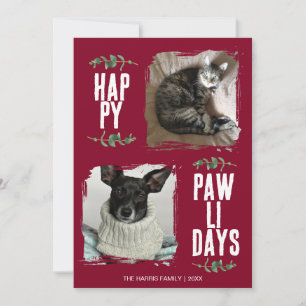 Happy Pawlidays Pet Photos Greenery Holiday Card