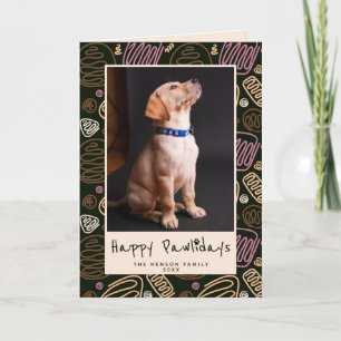 Happy Pawlidays Pink Black One Line Dog Photo Holiday Card