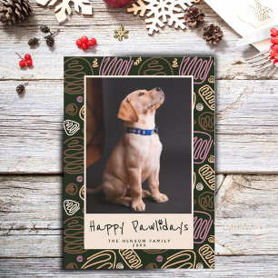 Happy Pawlidays Pink Black One line Pet Photo Holi Holiday Card