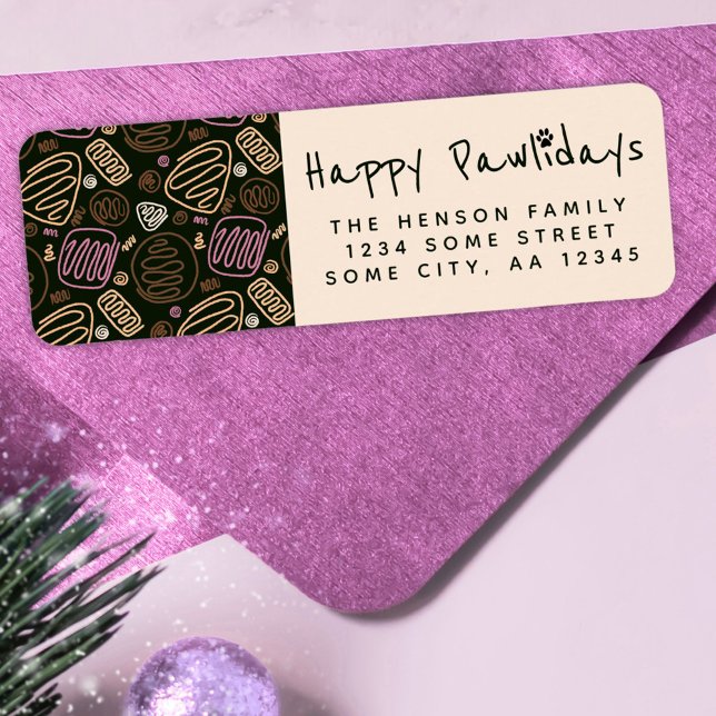 Happy Pawlidays Pink One line Shape Return Address Label (Creator Uploaded)